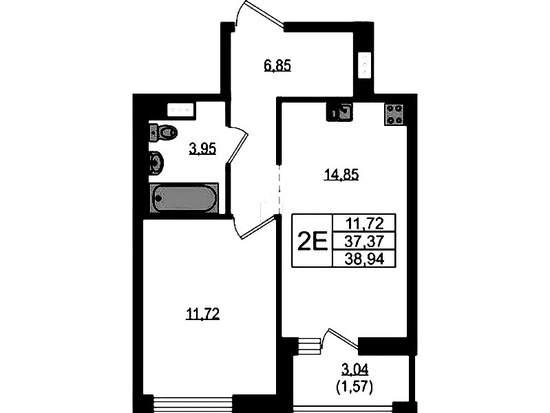 1-комнатная квартира 38.94 м², 22/23 эт., ЖК «Южная Нева»